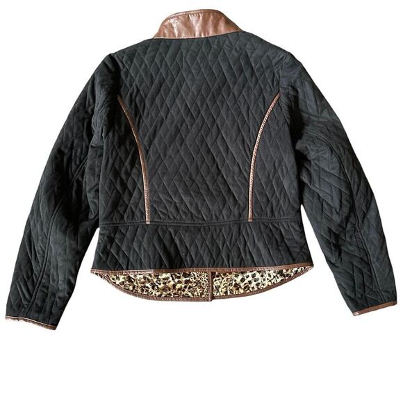 Tasha Polizzi Quilted Black Trimmed Fitted Jacket Animal Print Lined Size Large - Picture 2 of 6